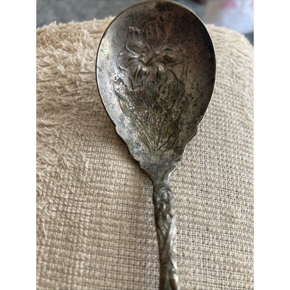 ANTIQUE NARCISSUS ART NOUVEAU 1908 Oxford SILVERPLATED SUGAR SPOON - Picture 4 of 9